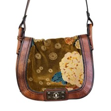 FOSSIL Vintage ReIssue 1954 Floral Velvet Leather Saddle Leather Crossbody Bag picture