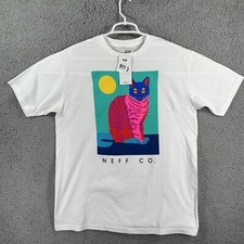 Neff Mens L Cat Craze T-Shirt Rare White Graphic Print Skater Streetwear NEW picture