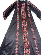 Womens Traditional Jordanian Thobe Black Long Sleeve Embroidered Dress Free Size picture