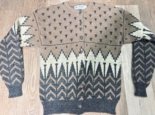 True Vintage Jersild Cardigan Womens Size 40 Brown Fair Isle Sweater Wool 60s picture