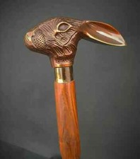 Antique Victorian Wooden Walking Cane Sticks Rabbit Head Handle Vintage Designer picture