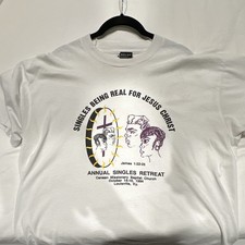 Best Men’s XL White Vintage 1990s Religious Graphic Crew Neck T-Shirt picture
