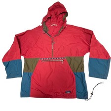 LL Bean Anorak Jacket Men Large Red Colorblock Fair Vintage Hooded Pullover picture
