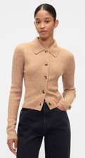 NWT Gap Cropped Collared Cardigan Sz M Airy, Ribbed Knit School Office Poetcore  picture