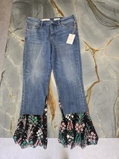 NWT ANTHROPOLOGIE Pilcro BOHO Floral Flounce Flare Cropped JEANS  size 28 picture