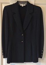Vintage St John Basics Black 2 Button Knit Blazer Jacket Size 2 Made In USA picture