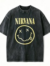 Retro Nirvana Classic X-Eye Smile Pattern Rock Large Washed T-shirt picture