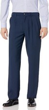 Essentials Men's Expandable Waist Classic-Fit Pleated Dress Pants, Navy, 40Wx34L picture