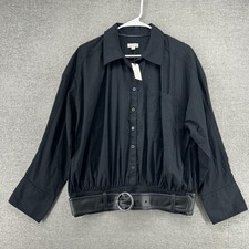 Pilcro Top Blouse Pullover Women Size Medium Black Long Sleeve Belted NEW picture