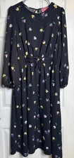 Kate Spade New York L Black Floral Flowy Midi Dress Long Sleeve Round Neck Bow picture