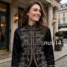 ZARA WOMAN BNWT ARMY FLORAL EMBROIDERED FROG FASTENING JACKET BLACK 5107/251/800 picture