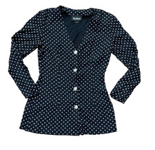 By Choice Women's Small Navy Geometric Print Vintage Blouse Pearl Style Buttons picture