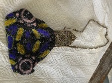 Antique Victorian Glass Beaded Handbag Purse Ornate Filigree Clasp Rhinestones picture