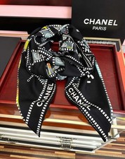 CHANEL Silk Cashmere Scarf Black Multicolor CC Logo 140x140cm picture