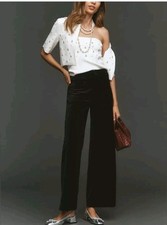 Anthropologie Maeve The Colette Velvet Wide Leg Full Length Pants Black Size 28 picture