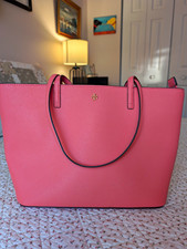 Tory Burch Pink Saffiano Leather Zip Top Tote w/ Detachable Strap, Logo picture