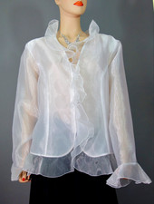 Victor Costa~Glamorous Feminine Frilly Organza Blouse Glistening Sheen 2X NWT picture