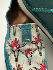 Ariat Women's Casual Slip-On Shoes with Floral Skull Print Teal Suede Accent 9.5 picture