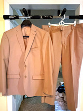 Studio Ferera Men's Tan 2-Piece Suit 44R Jacket 38W Pants 2-Button Notch picture