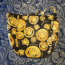Versace Medusa Logo Print Nylon Tote Bag Black/Gold Large w/ Brand Card picture