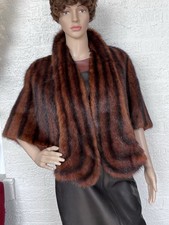 Pauline’s Furs Buffalo NY Genuine Nutria Fur Cape Dyed Striped Copper Black VTG picture