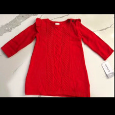 Carter's Baby Girl Red Knit Sweater Dress 6-9M Long Sleeve Ruffle picture