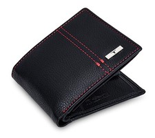 New  Black/Red  Bi-Fold Leather Men's Wallet RFID Protection Gift Item picture