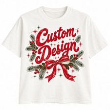 Custom Christmas T-Shirt, Personalized Vintage Bow Holiday Graphic Tee picture