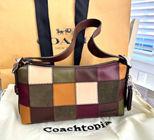 Coach Coachtopia Patchwork Checkered Leather Suede Zip Shoulder Bag Dust Bag picture