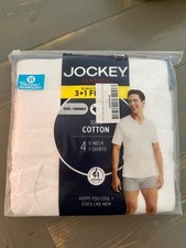 Jockey Mens Tagless V-Neck Undershirts 4-Pack StayCool Technology White M picture