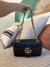 Gucci Marmont Black Leather with Red Trim Medium EUC with COA Authentication picture
