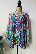 NWT John Mark Floral Multi Color Blouson Sleeve Top Size 1X  picture