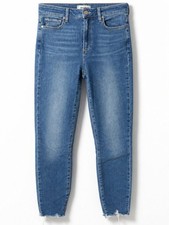 PAIGE Medium Blue High-Rise Skinny Jeans with Frayed Hem picture