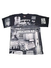VTG ‘90s Alcatraz Prison AOP All Over Print Tornado T-Shirt San Francisco Sz. L picture