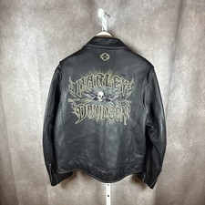 *GRAIL* Vintage Harley Davidson Motorcycles Skull Embroidered Leather Jacket picture