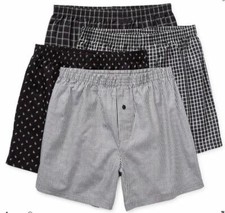 Stafford 4-Pack Men's 100% Cotton Woven Boxers Black Plaid Assorted picture