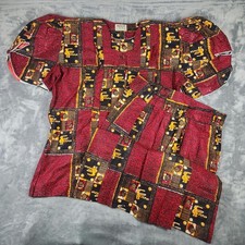VINTAGE 70s African Star 2 Piece Skirt Set Womens 2XL Red Cotton Made in Nigeria picture