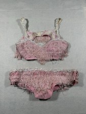 Vintage Handmade 1950s 60s Showgirl Burlesque Costume Pink Fringe Sequin Set  picture