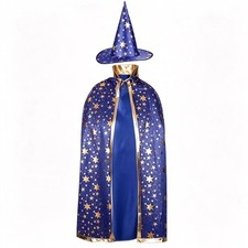 2Pcs Adult Wizard Costume Set, Wizard Cape and Witch Hat Halloween Cloak picture
