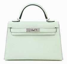 HERMÈS Kelly Green Leather Top Handle Handbag Turn Lock Silver Hardware picture