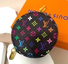Louis Vuitton round coin purse monogram canvas Black- Multi Colour floral (USA) picture