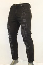Royal Blue Apparel SLIM FIT DISTRESSED RIP & REPAIR JEANS BLACK D7PT1073 picture
