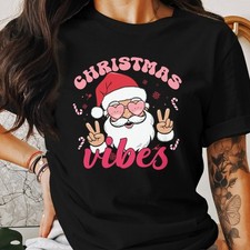 Christmas Vibes Santa T-Shirt, Santa with Chick Glasses, Vintage Santa Shirt, Ho picture