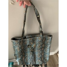Aimee Kestenberg Blue and Brown Snake-Print Tote with Tassel picture