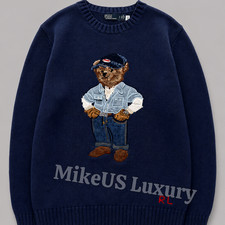 POLO RALPH LAUREN Polo Linen Bear Sweater Light Navy Men Extra Large NWT picture