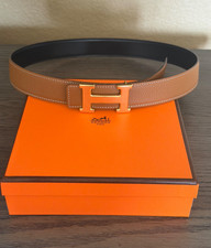 Hermès Reversible H Belt 32mm Brown  Black Gold Buckle Size 90 picture