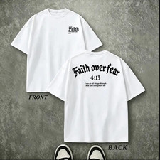 Faith Over Fear Shirt Christian Bible Verse Jesus Graphic T-Shirt picture