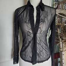 Y2K Vtg Anxiety Cafe Black Floral Glitter Mesh Fairy Top SZ S Whimsigoth 90s NWT picture