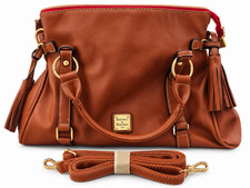 Dooney & Bourke Brown Leather Zip Top Satchel Top Handle Tassel Det Strap Large picture