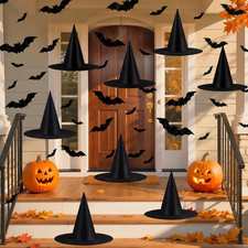 8 Pack Halloween Witch Hats 32Pcs 3D Bats Hanging Indoor Outdoor Party Decor picture